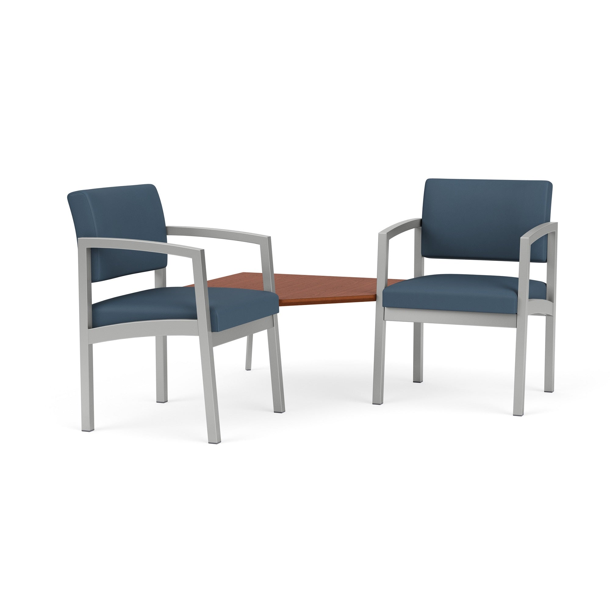 Lenox Steel Collection Reception Seating, 2 Chairs with Connecting Corner Table, Designer Fabric Upholstery, FREE SHIPPING