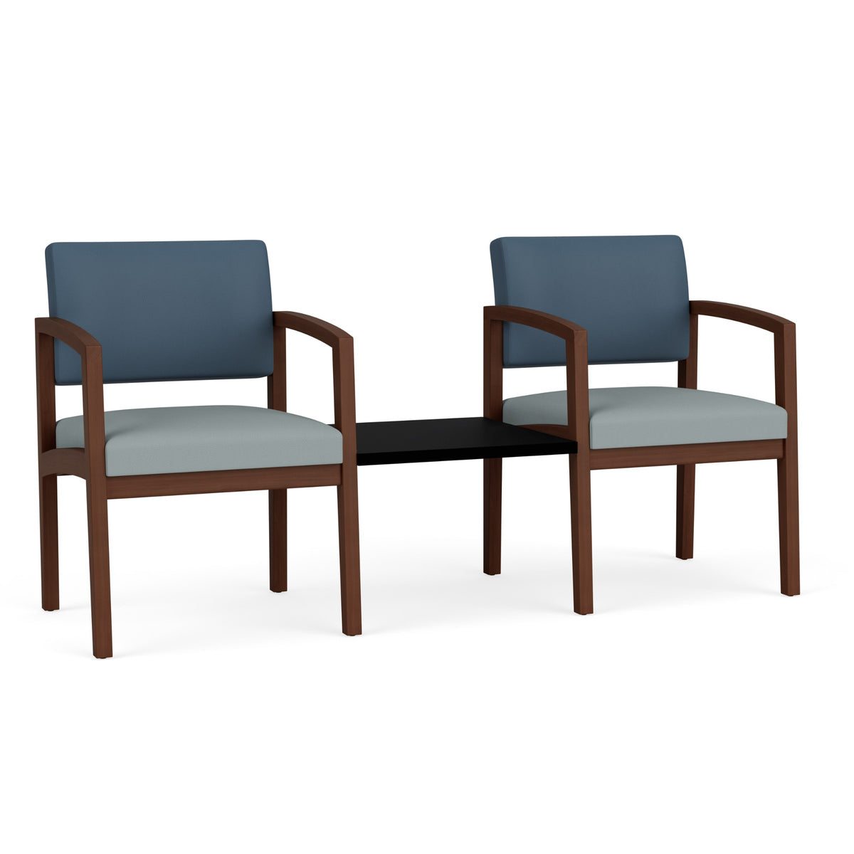 Lenox Wood Collection Reception Seating, 2 Chairs with Black Laminate Connecting Center Table, Standard Vinyl Upholstery, FREE SHIPPING