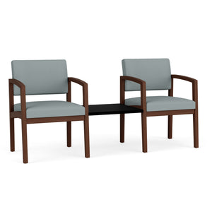 Lenox Wood Collection Reception Seating, 2 Chairs with Black Laminate Connecting Center Table, Healthcare Vinyl Upholstery, FREE SHIPPING