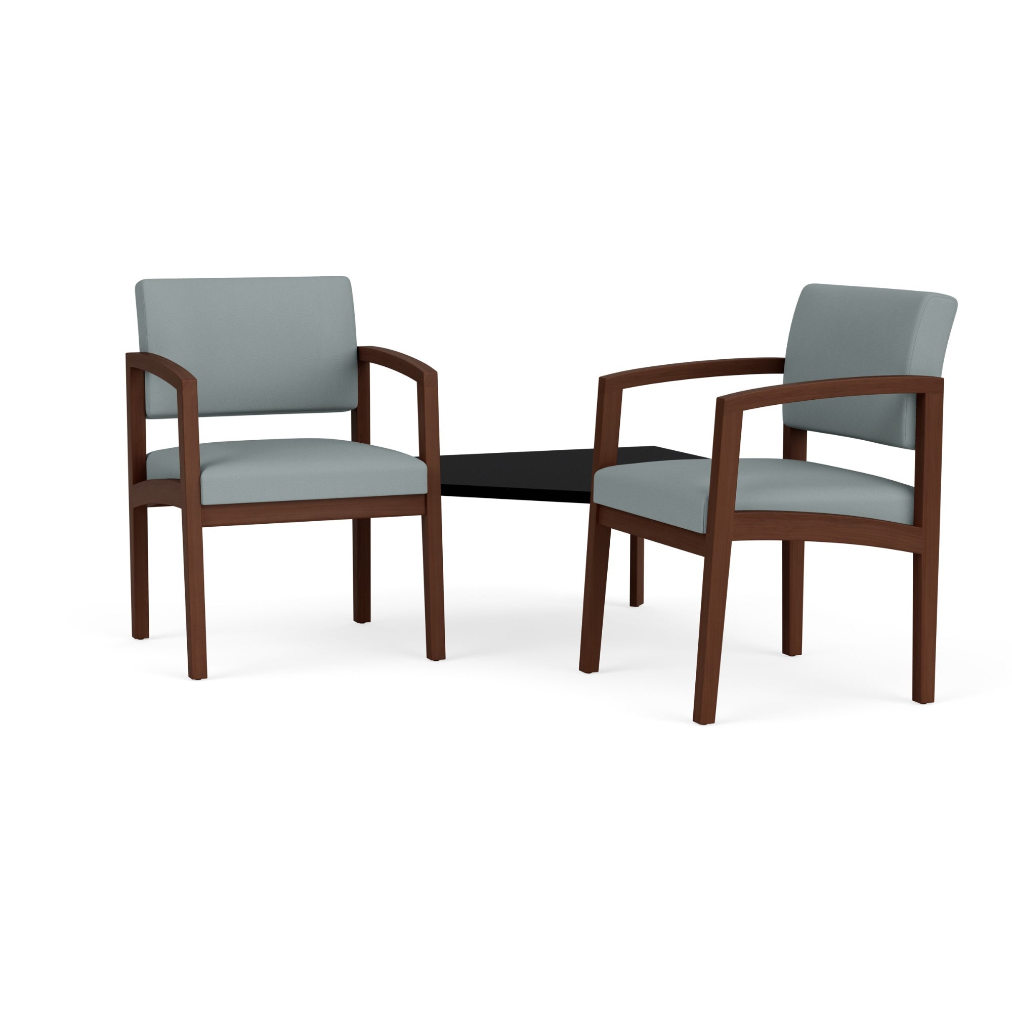 Lenox Wood Collection Reception Seating, 2 Chairs with Black Laminate Connecting Corner Table, Healthcare Vinyl Upholstery, FREE SHIPPING