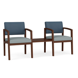 Lenox Wood Collection Reception Seating, 2 Chairs with Solid Wood Connecting Center Table, Healthcare Vinyl Upholstery, FREE SHIPPING