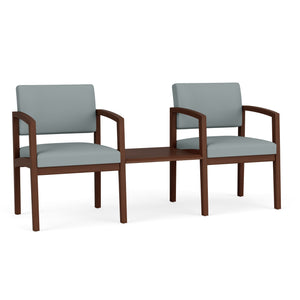 Lenox Wood Collection Reception Seating, 2 Chairs with Solid Wood Connecting Center Table, Healthcare Vinyl Upholstery, FREE SHIPPING