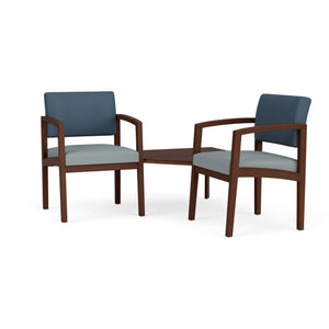 Lenox Wood Collection Reception Seating, 2 Chairs with Solid Wood Connecting Corner Table, Standard Fabric Upholstery, FREE SHIPPING