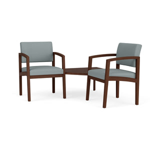 Lenox Wood Collection Reception Seating, 2 Chairs with Solid Wood Connecting Corner Table, Healthcare Vinyl Upholstery, FREE SHIPPING