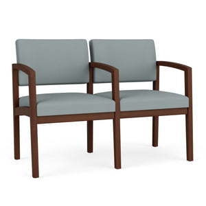 Lenox Wood Collection Reception Seating, 2 Seat Sofa with Center Arm, Healthcare Vinyl Upholstery, FREE SHIPPING
