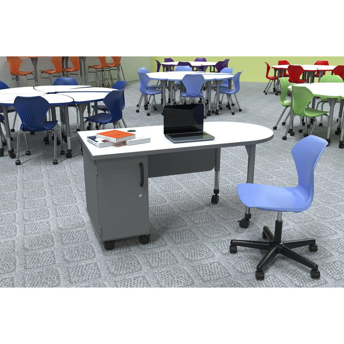 Single Cabinet Mobile Teacher's Desk, Left Side Cabinet