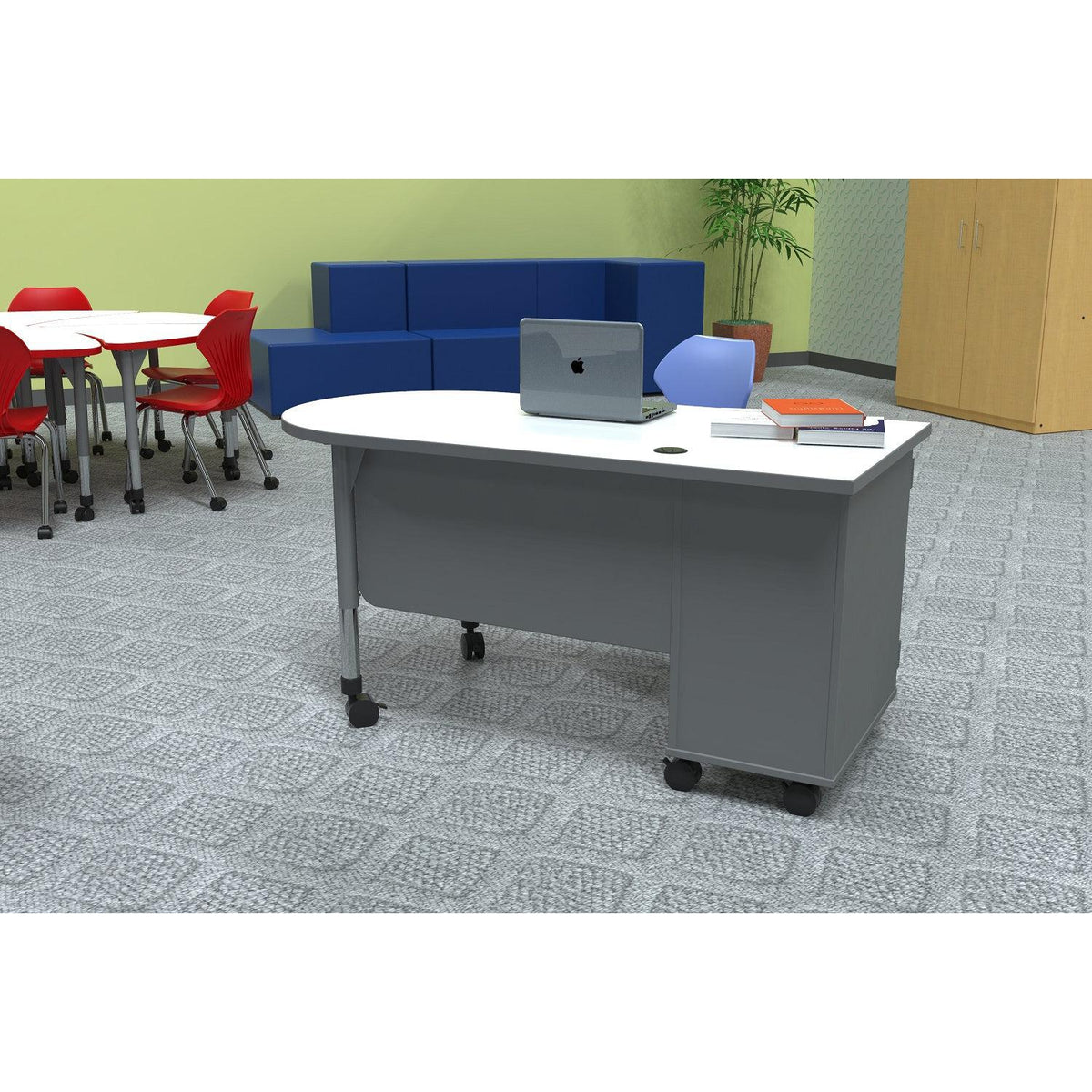 Single Cabinet Mobile Teacher's Desk, Left Side Cabinet