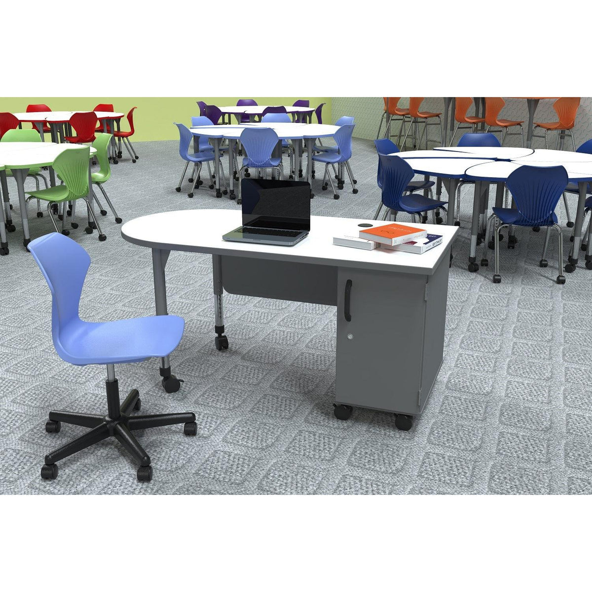 Single Cabinet Mobile Teacher's Desk, Right Side Cabinet