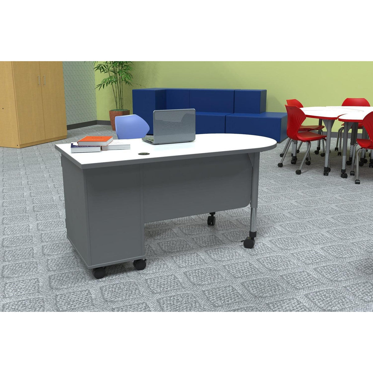 Single Cabinet Mobile Teacher's Desk, Right Side Cabinet