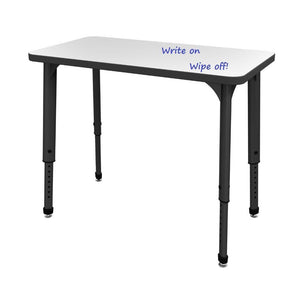 Apex White Dry Erase Classroom Desk and Chair Package, 8 Rectangle Collaborative Student Desks, 20" x 36", with 8 Apex Stack Chairs