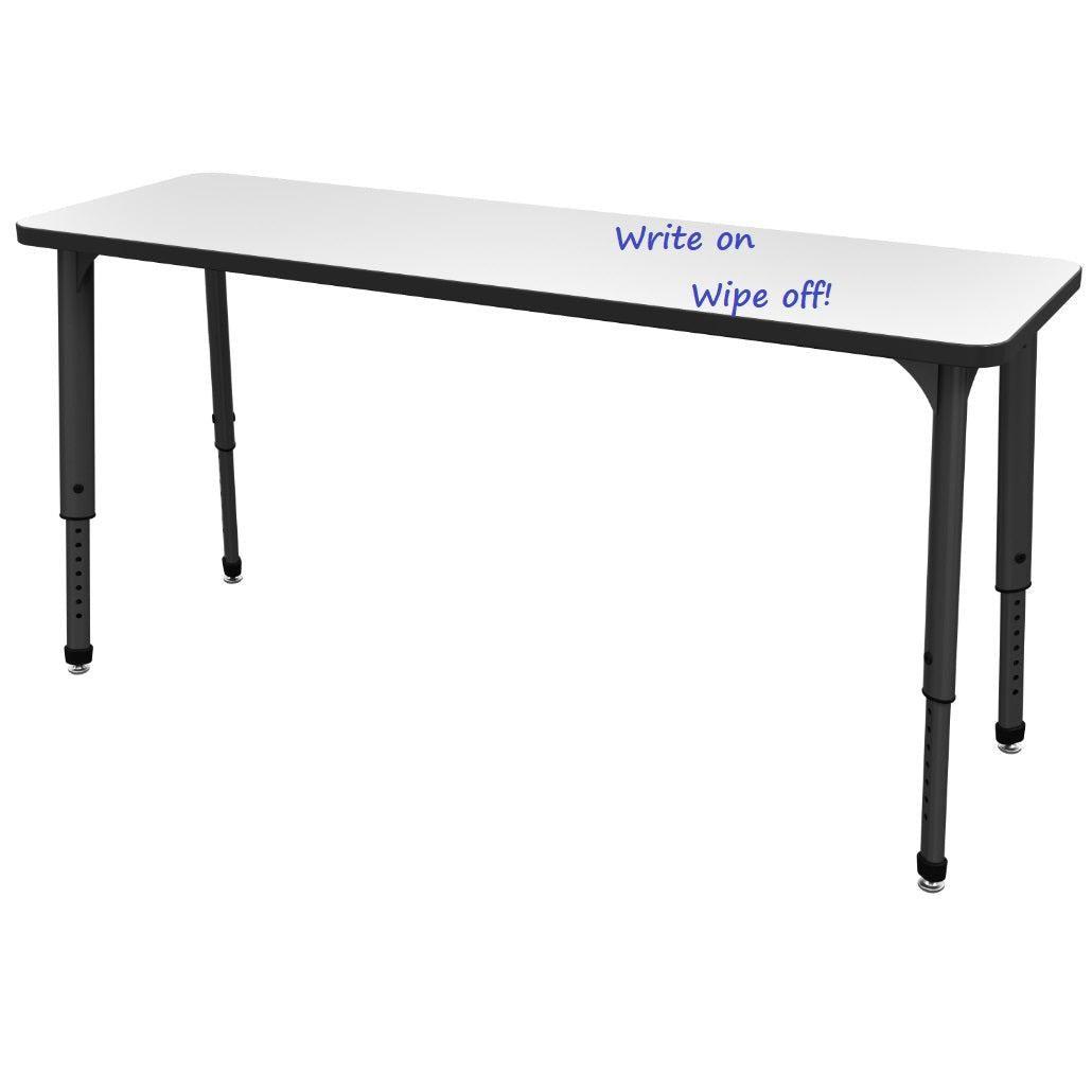 Apex White Dry Erase Classroom Desk and Chair Package, 4 Rectangle 2-Student Collaborative Desks, 20" x 60", with 8 Apex Stack Chairs