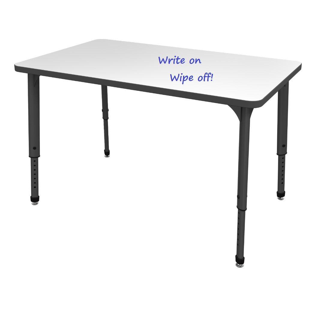 Apex Adjustable Height Collaborative Student Table with Dry Erase Laminate Markerboard Top, 30" x 48" Rectangle