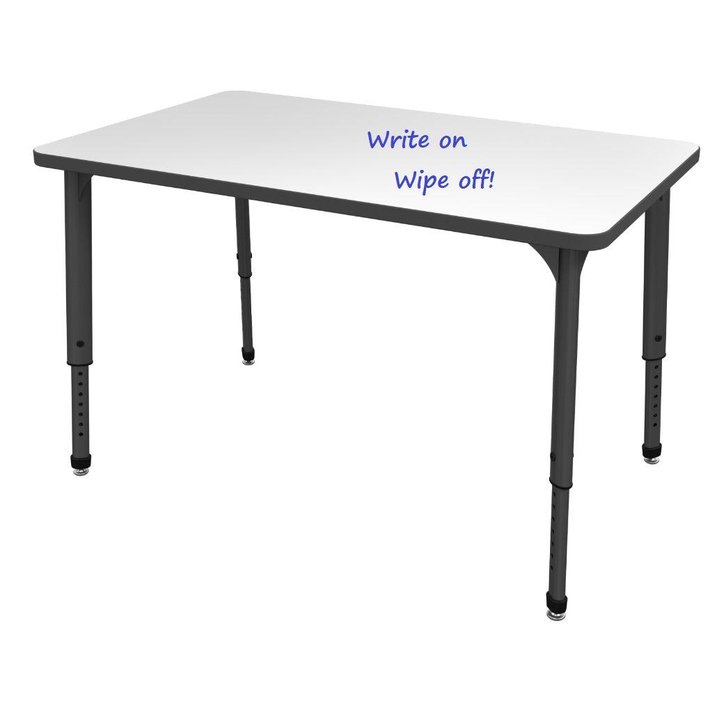 Apex Adjustable Height Collaborative Student Table with White Dry Erase Markerboard Top, 30" x 48" Rectangle