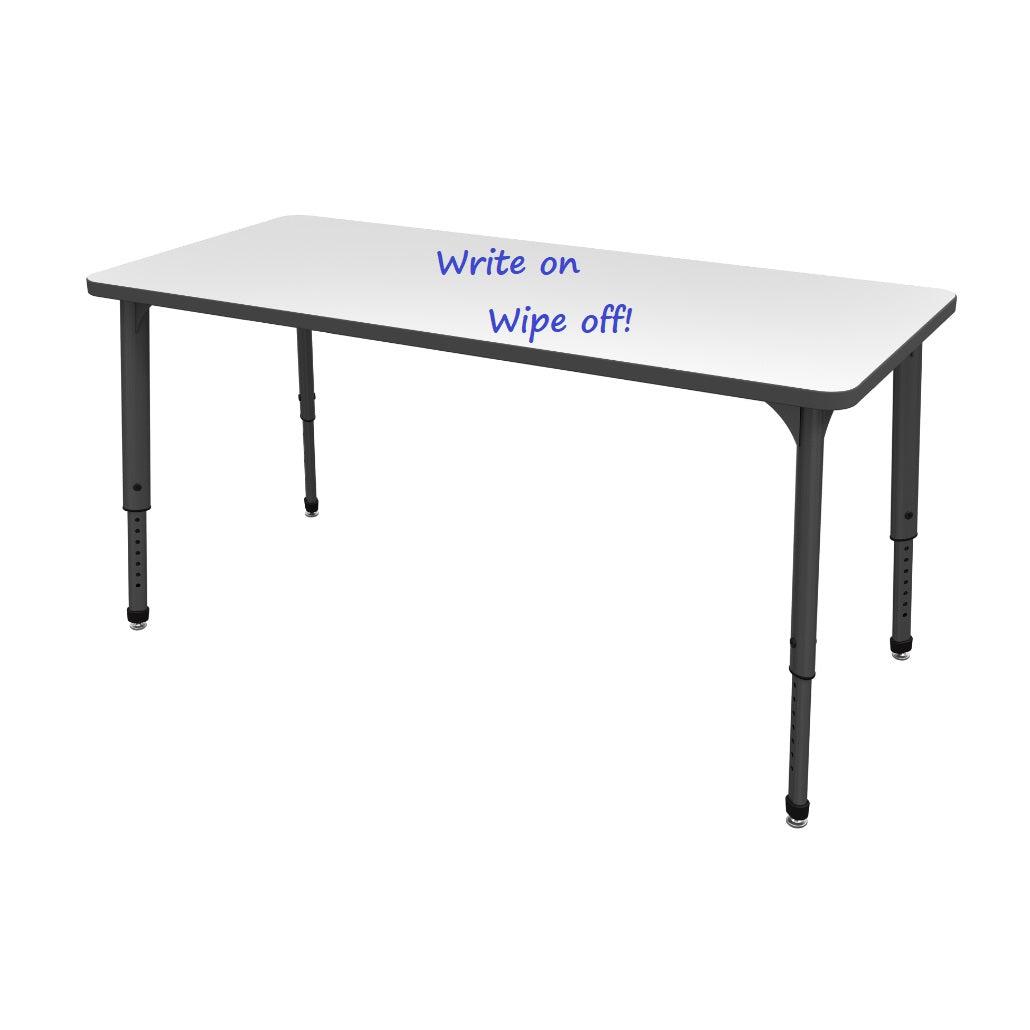 Apex Adjustable Height Collaborative Student Table with Dry Erase Laminate Markerboard Top, 30" x 72" Rectangle