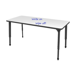 Apex Adjustable Height Collaborative Student Table with Dry Erase Laminate Markerboard Top, 30" x 72" Rectangle