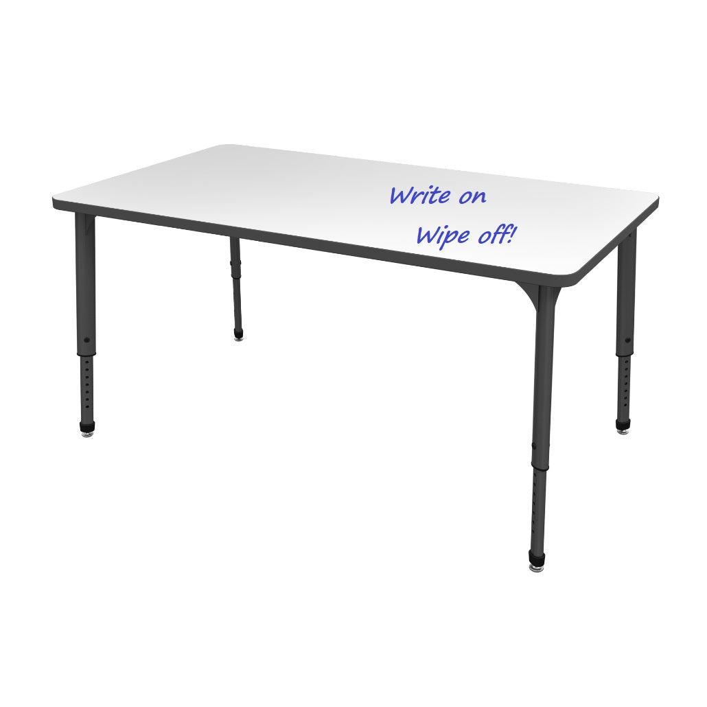 Apex Adjustable Height Collaborative Student Table with White Dry Erase Markerboard Top, 36" x 72" Rectangle