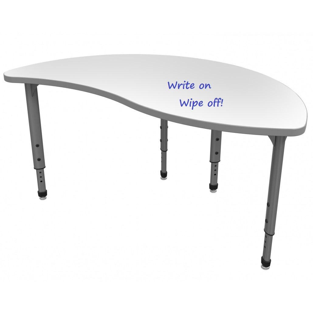 Apex Adjustable Height Collaborative Student Table with White Dry Erase Markerboard Top, 30" x 54" Wave Half Round
