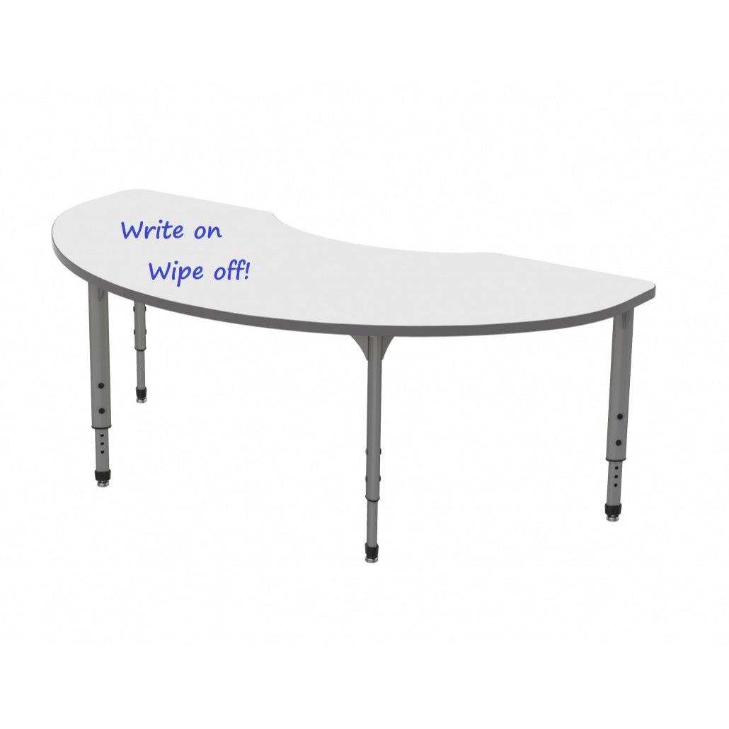 Apex Adjustable Height Collaborative Student Table with White Dry Erase Markerboard Top, 36" x 72" Kidney