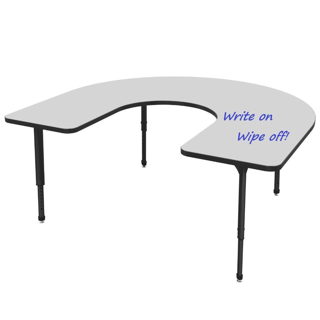Apex Adjustable Height Collaborative Student Table with Dry Erase Laminate Markerboard Top, 60" x 66" Horseshoe
