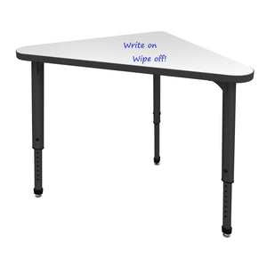 Apex White Dry Erase Classroom Desk and Chair Package, 8 Triangle Collaborative Student Desks with 8 Apex Stack Chairs