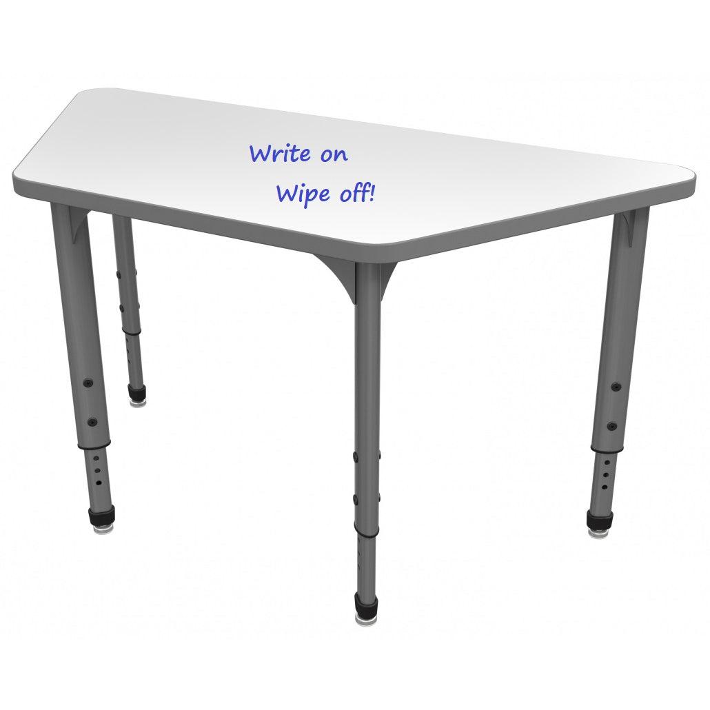 Apex Adjustable Height Collaborative Student Table with Dry Erase Laminate Markerboard Top, 24" x 48" Trapezoid