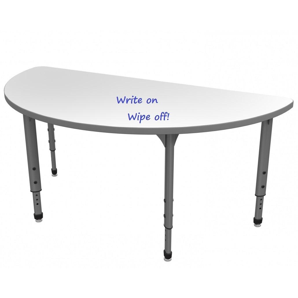 Apex Adjustable Height Collaborative Student Table with Dry Erase Laminate Markerboard Top, 60" Half Round