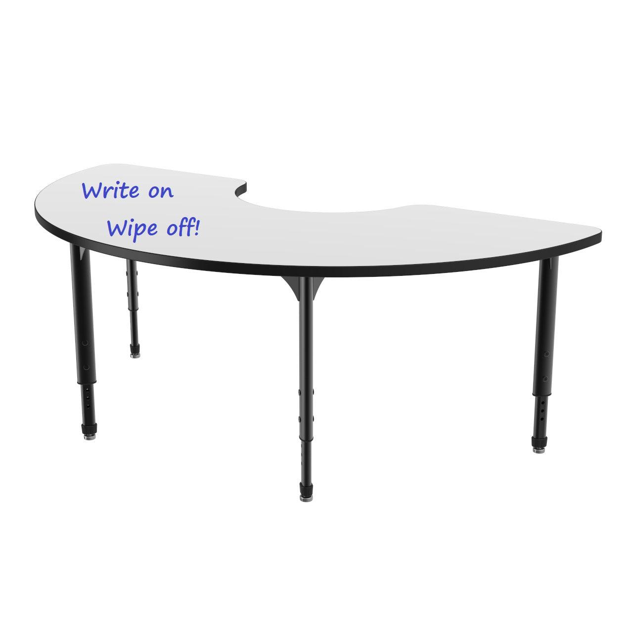 Apex Adjustable Height Collaborative Student Table with Dry Erase Laminate Markerboard Top, 36" x 72" Half Moon