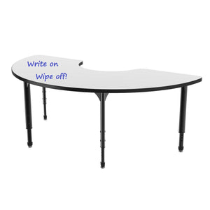 Apex Adjustable Height Collaborative Student Table with White Dry Erase Markerboard Top, 36" x 72" Half Moon