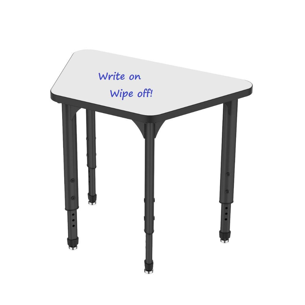 Apex Adjustable Height Collaborative Student Desk with White Dry Erase Markerboard Top, 31" x 20" x 19" Trapezoid