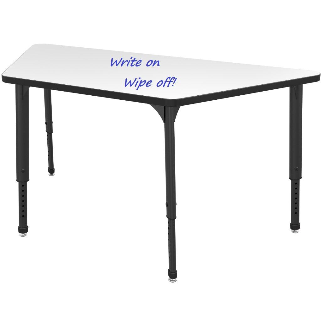 Apex Adjustable Height Collaborative Student Table with Dry Erase Laminate Markerboard Top, 30" x 60" Trapezoid