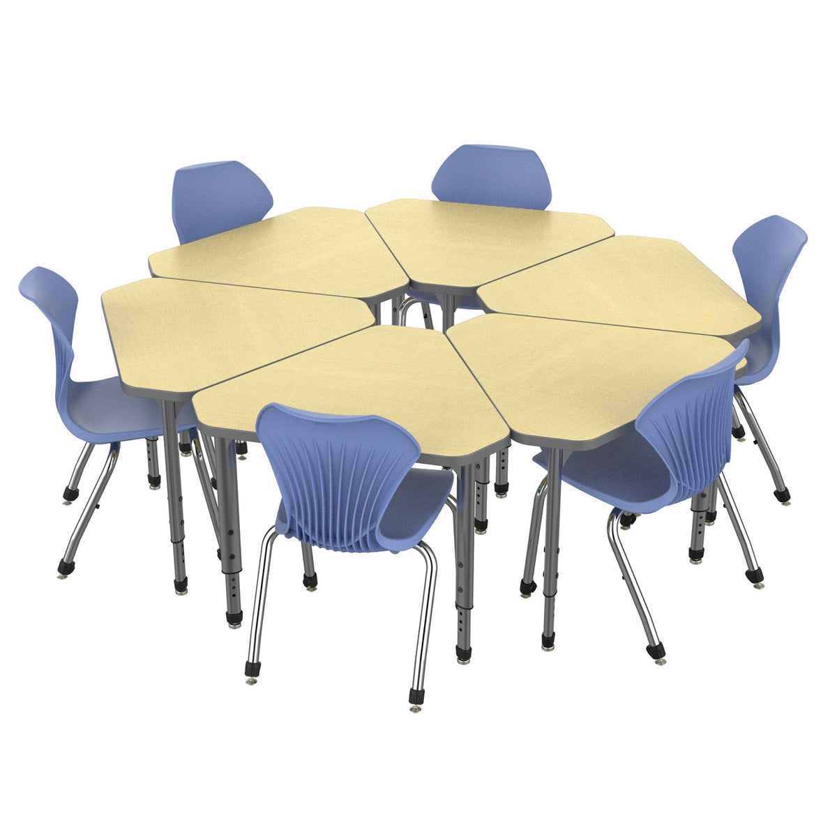 Apex Classroom Desk and Chair Package, 6 Gem Collaborative Student Desks with 6 Apex Stack Chairs