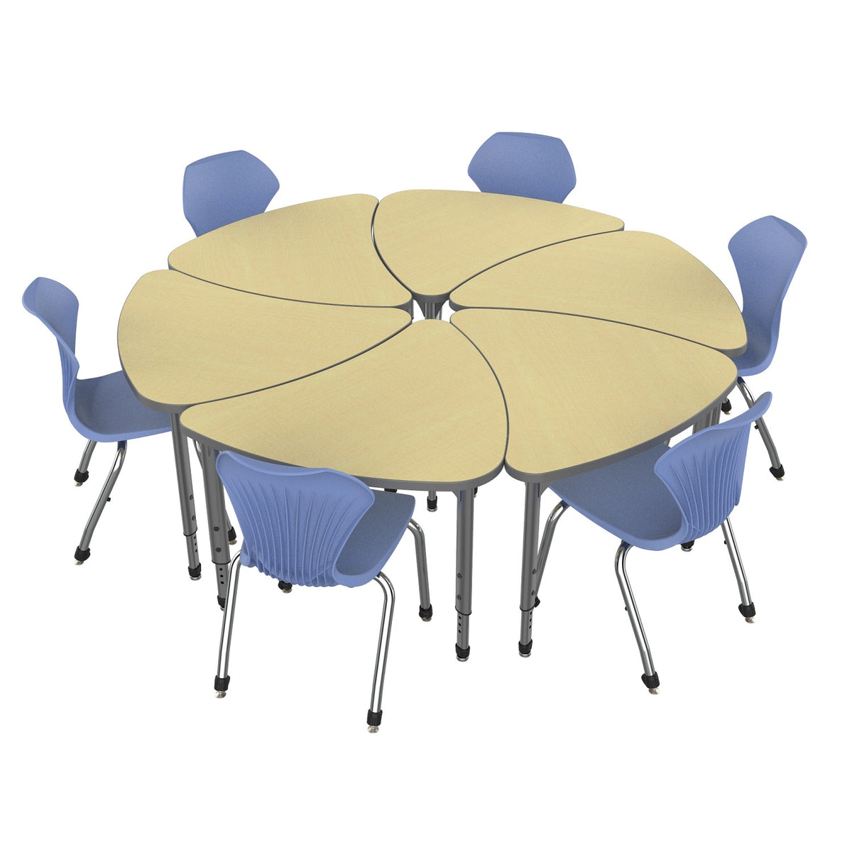 Apex Classroom Desk and Chair Package, 6 Large Chevron Collaborative Student Desks with 6 Apex Stack Chairs