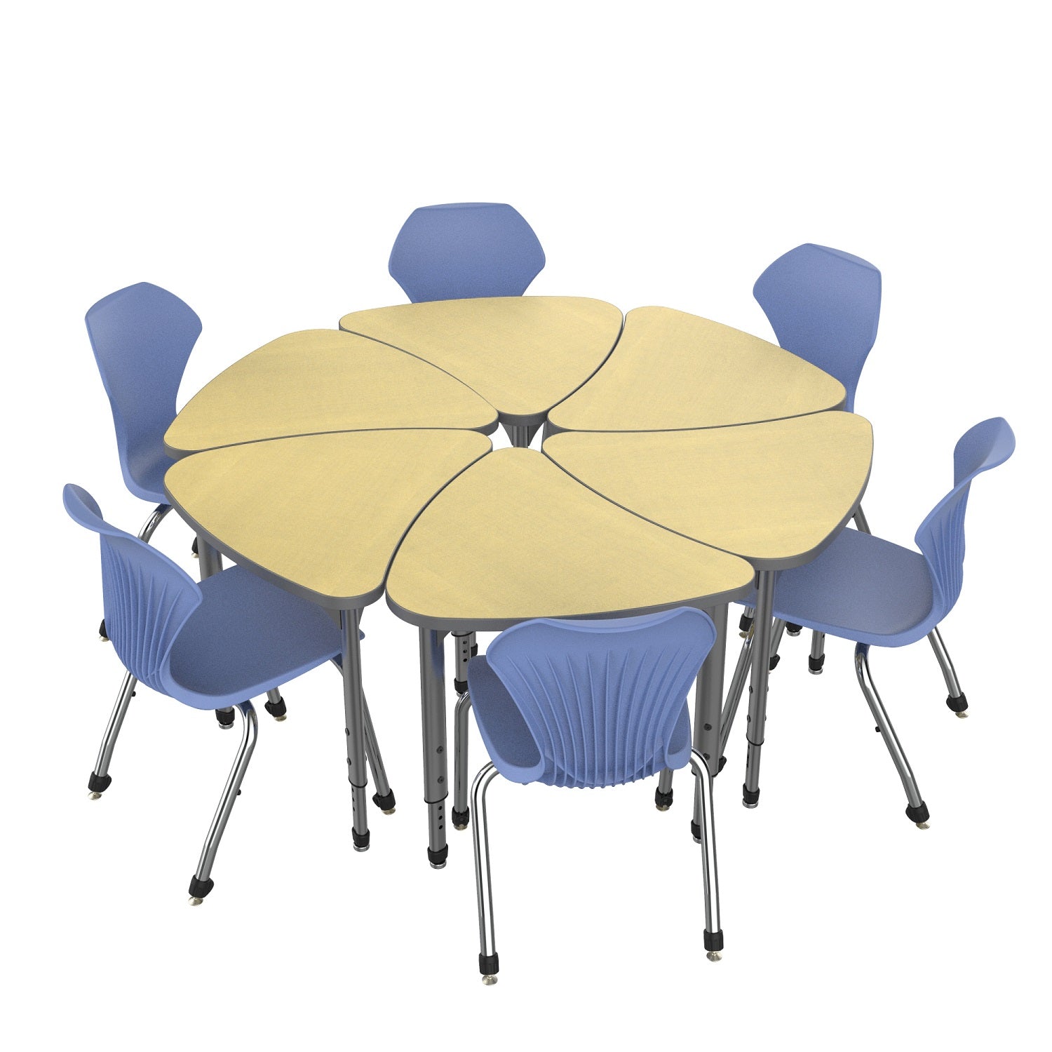 Apex Classroom Desk and Chair Package, 6 Small Chevron Collaborative Student Desks with 6 Apex Stack Chairs