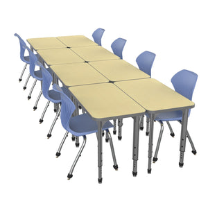 Apex Classroom Desk and Chair Package, 8 Rectangle Collaborative Student Desks, 20" x 36", with 8 Apex Stack Chairs