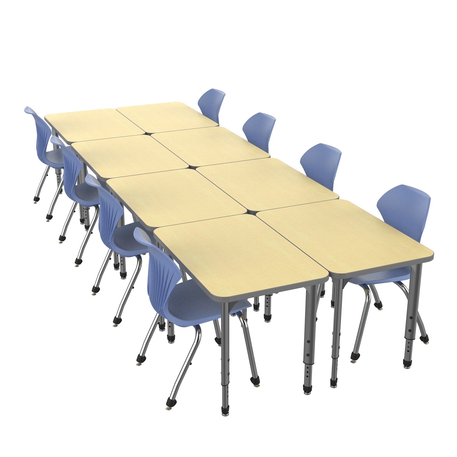 Apex Classroom Desk and Chair Package, 8 Rectangle Collaborative Student Desks, 24" x 36", with 8 Apex Stack Chairs