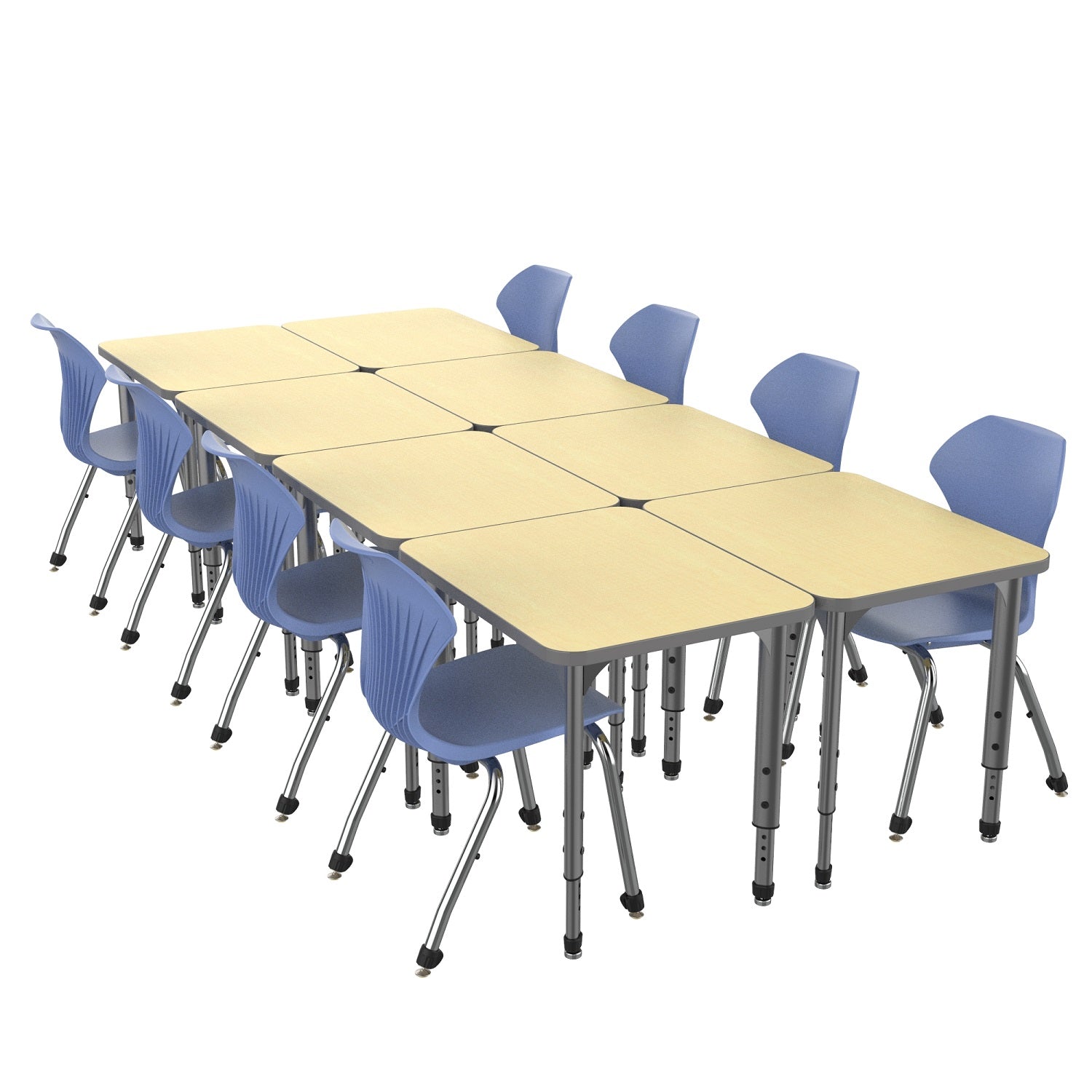 Apex Classroom Desk and Chair Package, 8 Rectangle Collaborative Student Desks, 24" x 30", with 8 Apex Stack Chairs