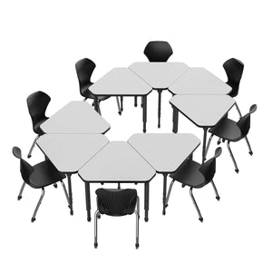 Apex White Dry Erase Classroom Desk and Chair Package, 8 Gem Collaborative Student Desks with 8 Apex Stack Chairs