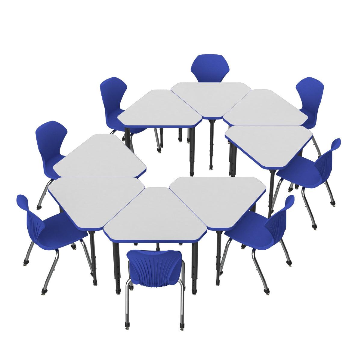 Apex White Dry Erase Classroom Desk and Chair Package, 8 Gem Collaborative Student Desks with 8 Apex Stack Chairs