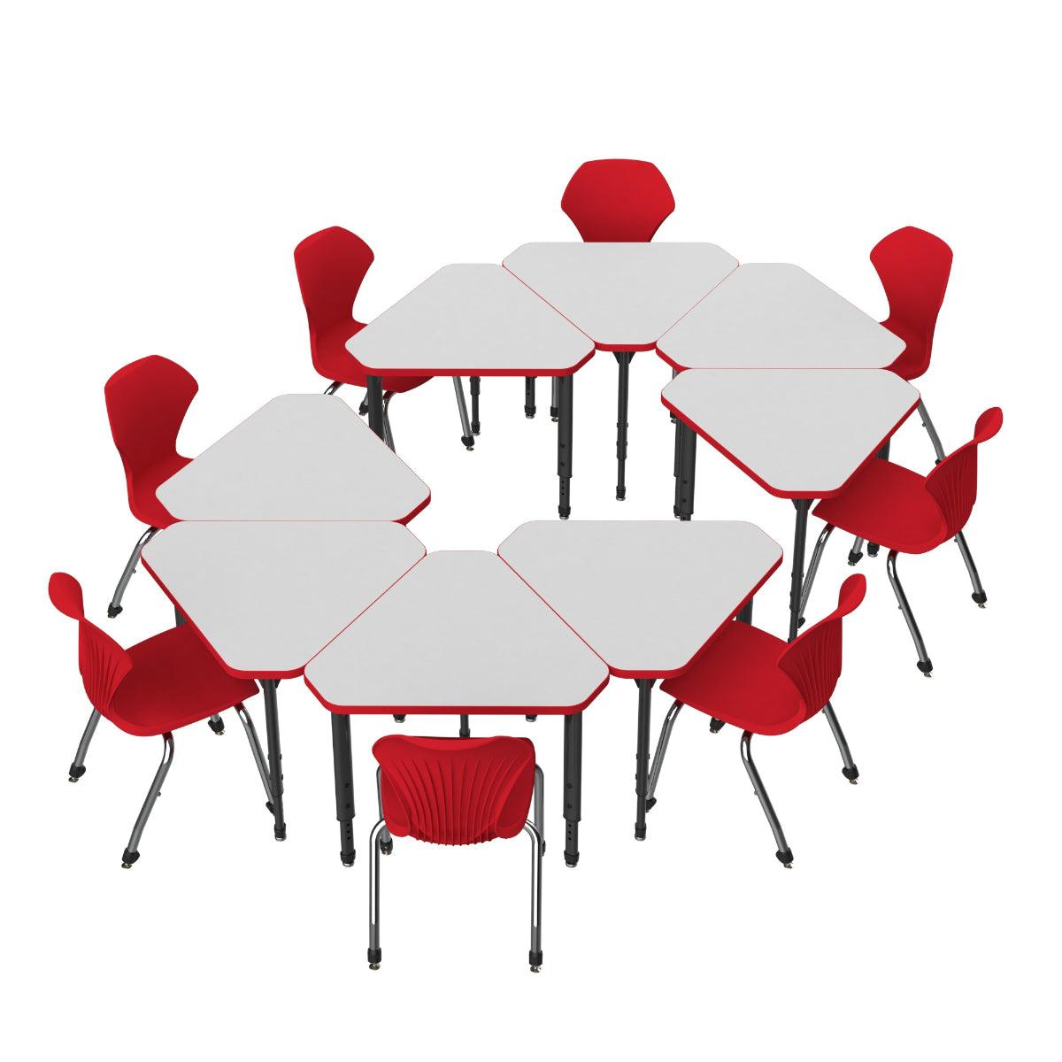 Apex White Dry Erase Classroom Desk and Chair Package, 8 Gem Collaborative Student Desks with 8 Apex Stack Chairs