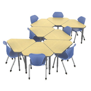 Apex Classroom Desk and Chair Package, 8 Gem Collaborative Student Desks with 8 Apex Stack Chairs