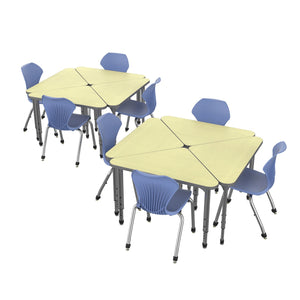 Apex Classroom Desk and Chair Package, 8 Triangle Collaborative Student Desks with 8 Apex Stack Chairs