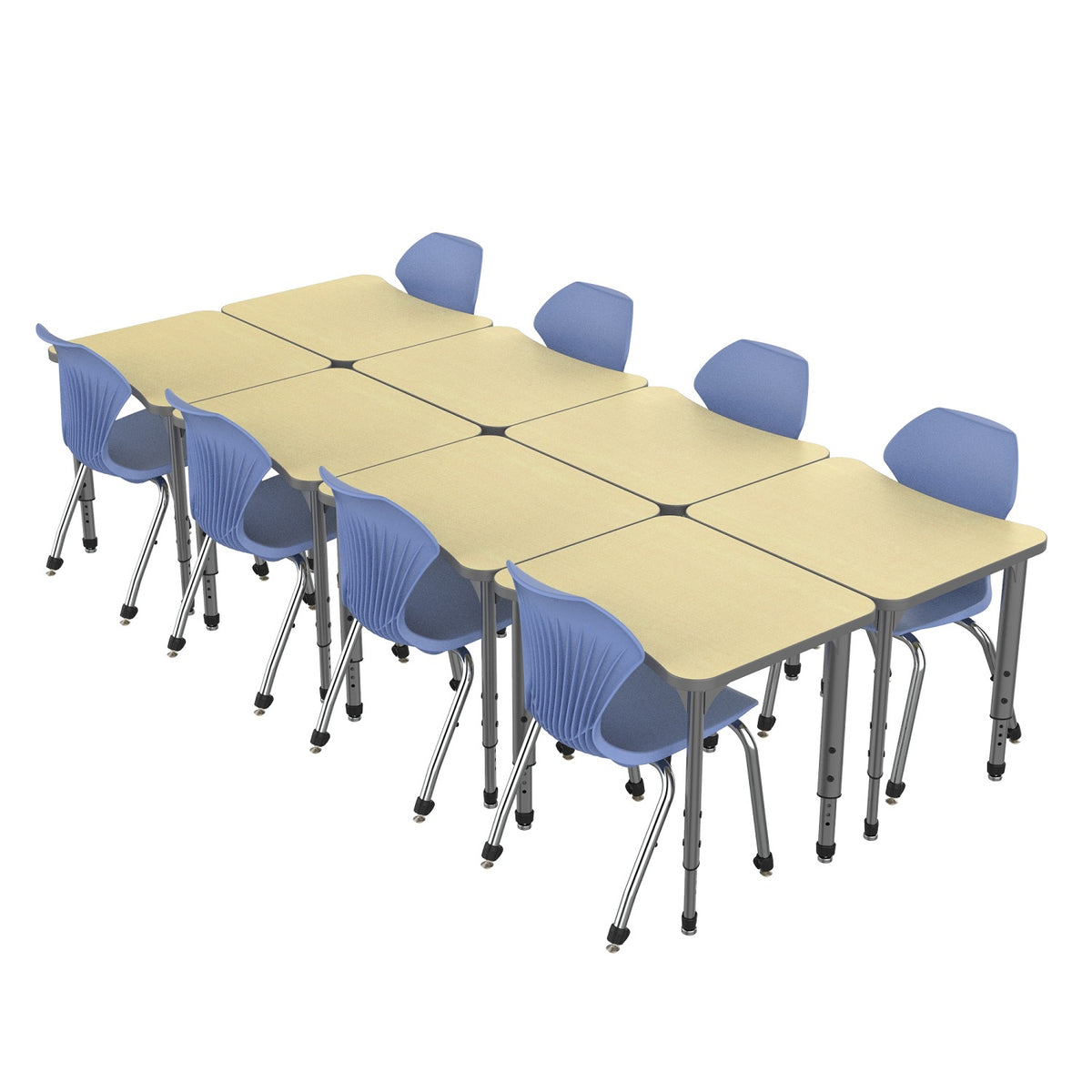Apex Classroom Desk and Chair Package, 8 Curve Collaborative Student Desks with 8 Apex Stack Chairs