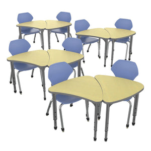 Apex Classroom Desk and Chair Package, 8 Small Chevron Collaborative Student Desks with 8 Apex Stack Chairs