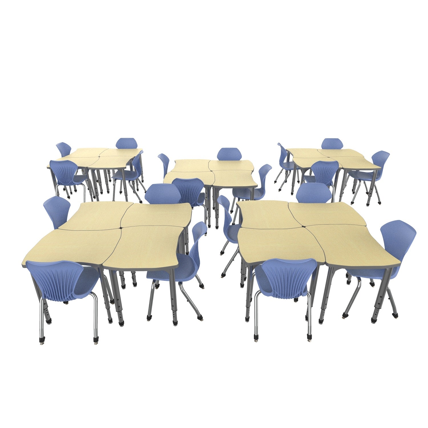 Apex Classroom Desk and Chair Package, 20 Dog Bone/Contour Collaborative Student Desks with 20 Apex Stack Chairs