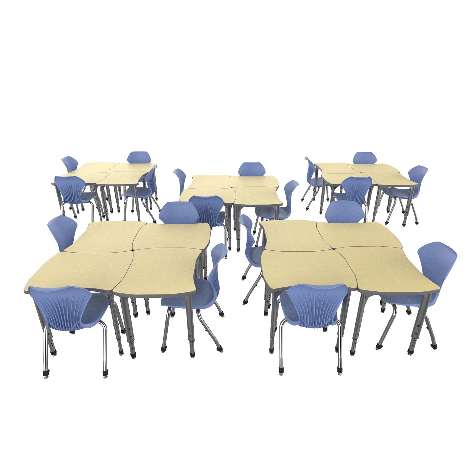 Apex Classroom Desk and Chair Package, 20 Dog Bone Collaborative Student Desks with 20 Apex Stack Chairs