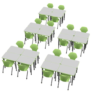 Apex White Dry Erase Classroom Desk and Chair Package, 20 Rectangle Collaborative Student Desks, 20" x 30", with 20 Apex Stack Chairs