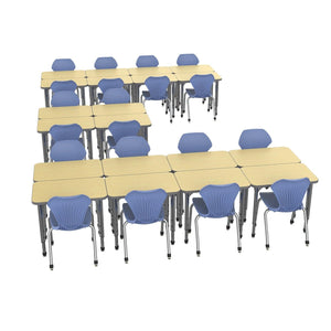 Apex Classroom Desk and Chair Package, 20 Rectangle Collaborative Student Desks, 20" x 30", with 20 Apex Stack Chairs