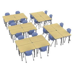 Apex Classroom Desk and Chair Package, 20 Rectangle Collaborative Student Desks, 24" x 36", with 20 Apex Stack Chairs