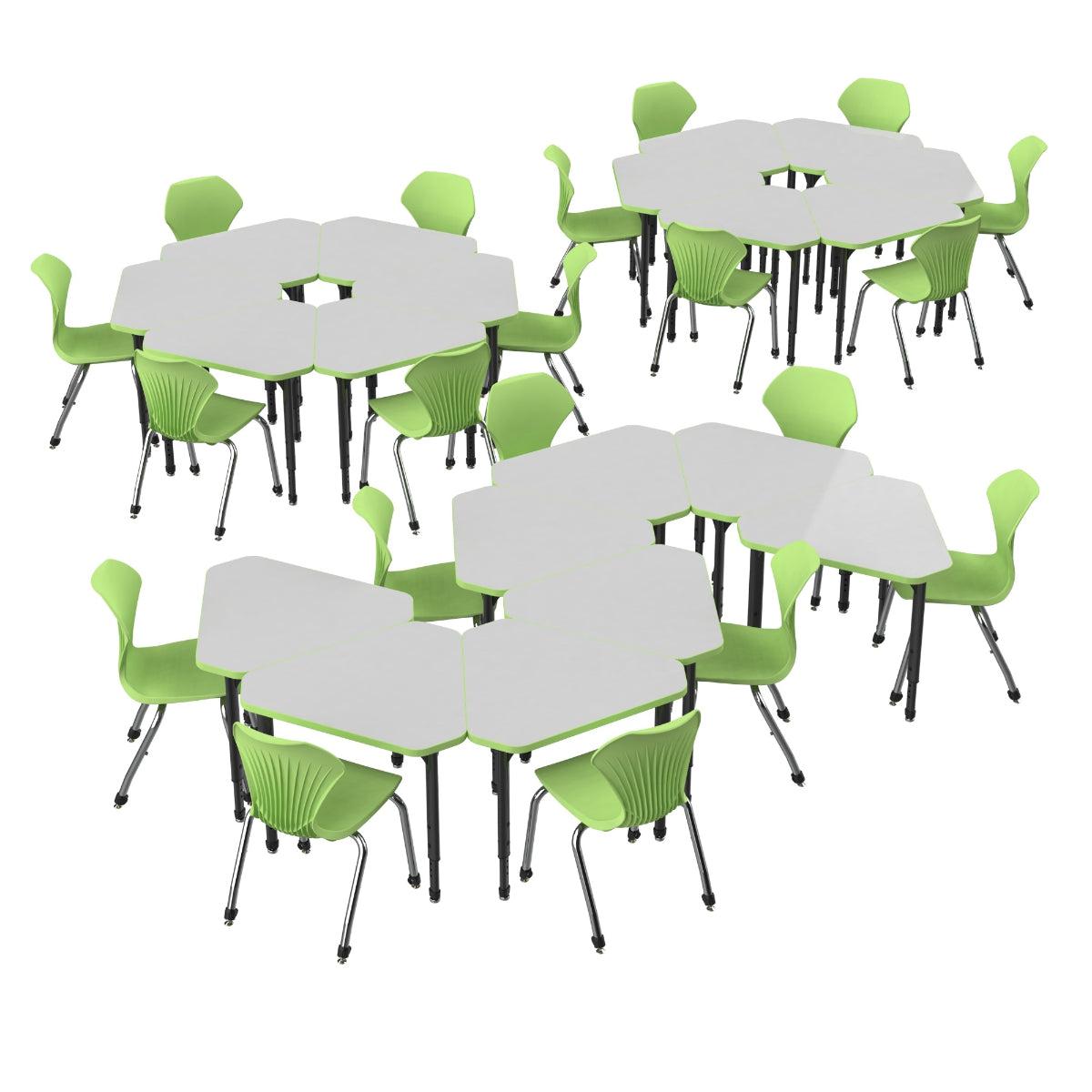 Apex White Dry Erase Classroom Desk and Chair Package, 20 Gem Collaborative Student Desks with 20  Apex Stack Chairs