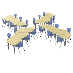 Apex Classroom Desk and Chair Package, 20 Large Chevron Collaborative Student Desks with 20 Apex Stack Chairs